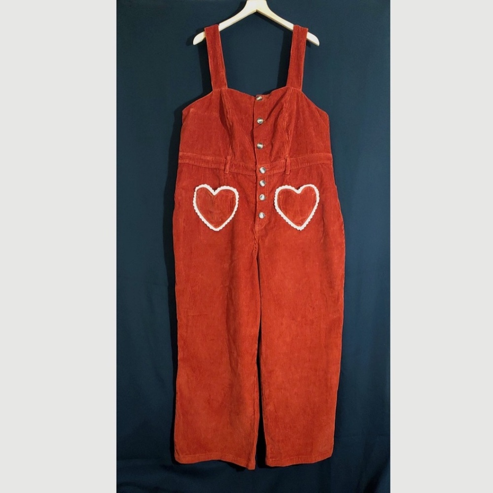 RARE Rachel Antonoff Clem Jumpsuit Corduroy Heart Overalls - 1X / 2X Size 18/20